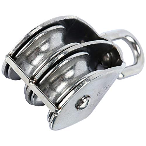 DasMarine 2 Pack M50 Lifting Double Pulley Block 304 Stainless Steel Crane Swivel Hook Double Pulley Roller Loading (M50 Double Pulley; 2 Pack)