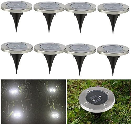 8 X Solar Lights Garden Stainless Steel Solar Deck Lights Solar Powered Ground Lights Waterproof Landscape Lights with 2 LEDs and White light for Yard,Driveway,Lawn,Pathwy by NORDSD
