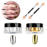 MLMSY 2 Box Mirror Powder Gold Silver Pigment Nail Glitter Nail Art Chrome with Matching Brushes(Silver+Gold)