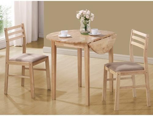 3 Piece Kitchen Bistro Set, Drop Leaf Table Top With Comfortable Cushioned Chair Seats, Functional, Sapce Saving, Casual Style, Suitable For Small Apartments, Dining Room, Natural Finish +Expert Guide