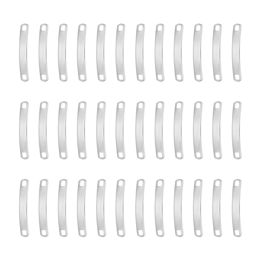UNICRAFTALE 60pcs 33.5mm Curved Rectangle Links Charms Metal Engraving Blanks Stainless Steel Bar Links Charm Jewelry Connectors for Dog Pet Tag Jewelry Making Hole 3x3mm