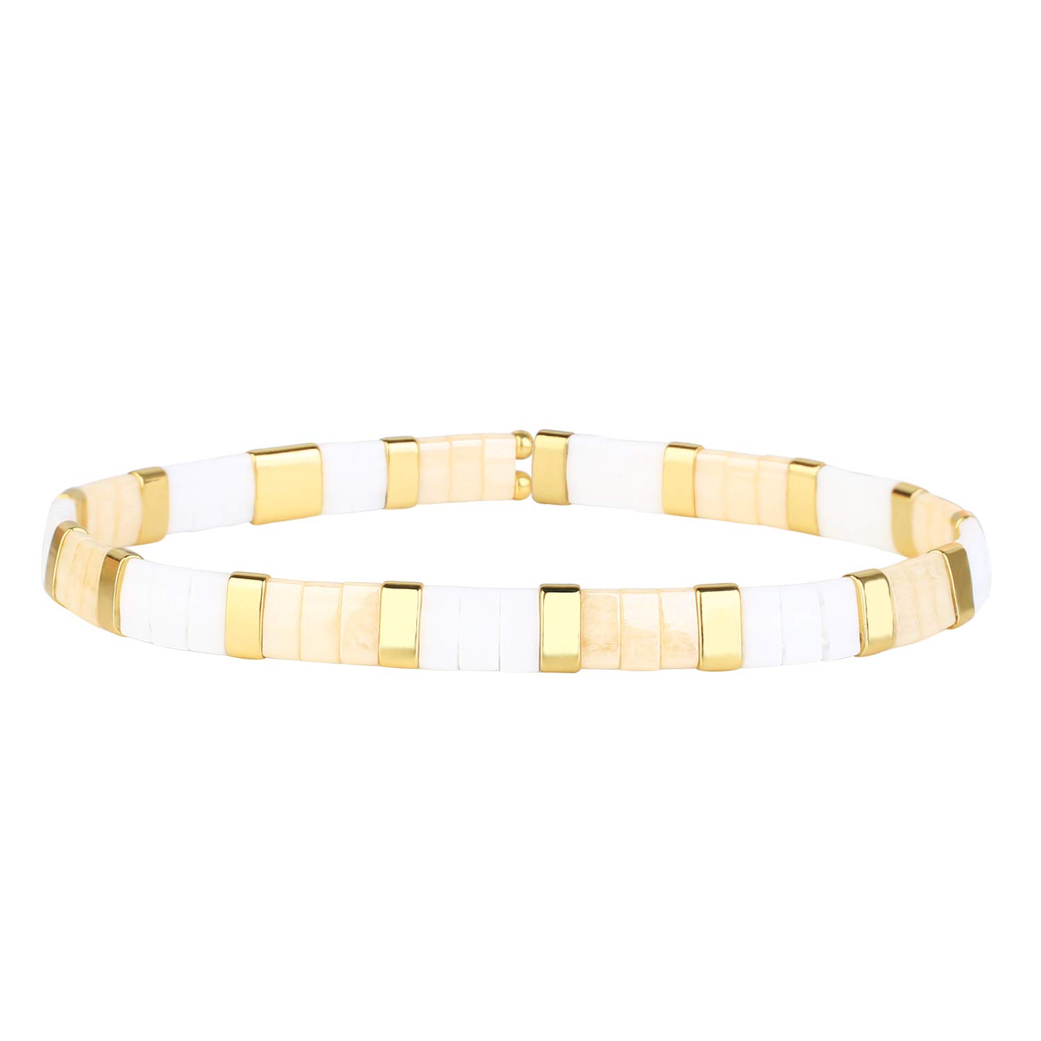 KELITCH New Miyuki Tila Beaded Stretch Bracelets Women Tila Charm Stackable Friendship Bracelets - White Pink 11E