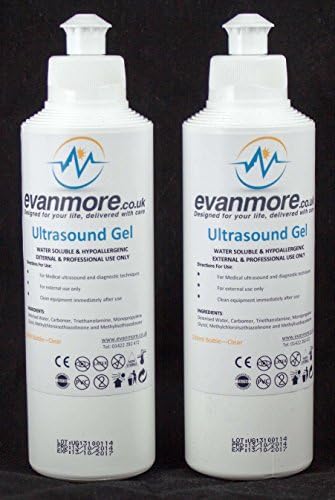 2 x Evanmore Clear Ultrasound Transmission Gel 250ml Bottles for Fetal Dopplers by Evanmore