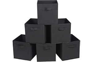 MAX Houser Fabric Cloth Storage Bins,Foldable Storage Cubes Organizer Baskets with Dual Handles for Home Bedroom Storage,Set of 6(Black)