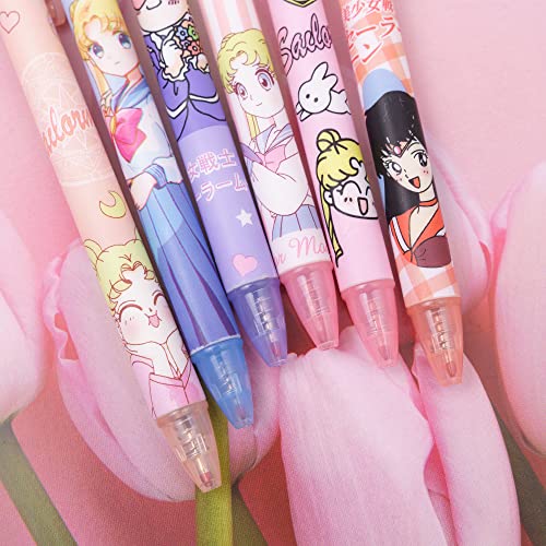 6 Pcs Kawaii Pens Anime Moon Pen Merchandise Black Ink 0.5mm Ballpoint Pens Office School Supplies for Girls Women Press Gel Pen