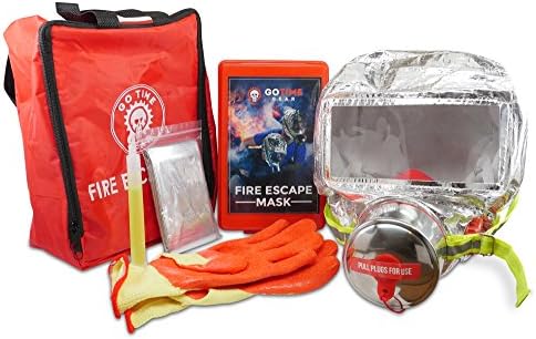 Deluxe Fire Escape Safety Kit with 60 Minute Smoke Mask, Heat Reflective Mylar Thermal Blanket, Heat Resistant Gloves, and Bright Glow Stick, Plus Instructions by Go Time Gear
