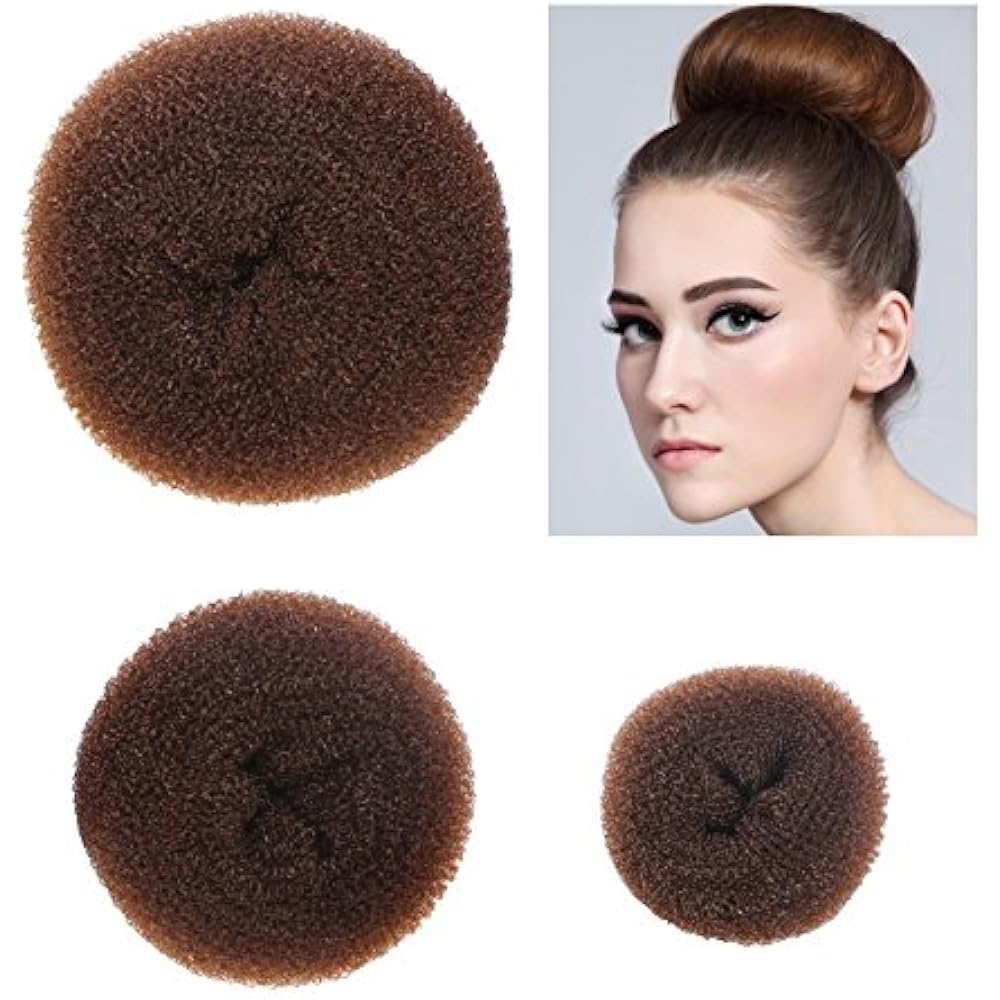 3 Piece Donut Hair Bun Maker, (1 Small, Medium, Large) Brown Beauty