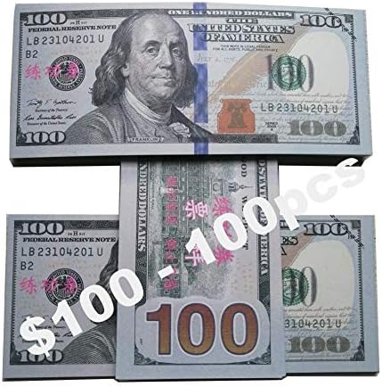 Yichen Copy Money Prop Money Full Print Stack of US Dollars $100(100pcs) Play Money for Parties,Movie Props,Pranks,Paper Money Teaching