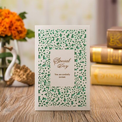 50-Packed Elegant Laser Cut Invitations Cards Kit Printable for Wedding Birthday Baby Shower Bridal Shower with Envelopes and Seal Sticker (Green)