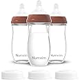 Numvim Glass Nurturing Baby Bottles for Breastfeeding Babies, Baby Essentials, Gentle Medium Flow, Wide Neck Bottle with Anti Colic Nipple for 3 Months Babies, 3 Packs (Brown, 8oz)