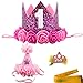 2 Pcs Adorable Cute Crown Shaped Cat Dog Pet 1 Year Birthday Headband and Pink Star Hair Head Bands Accessories for Dogs Cats Pets (Rose Red)