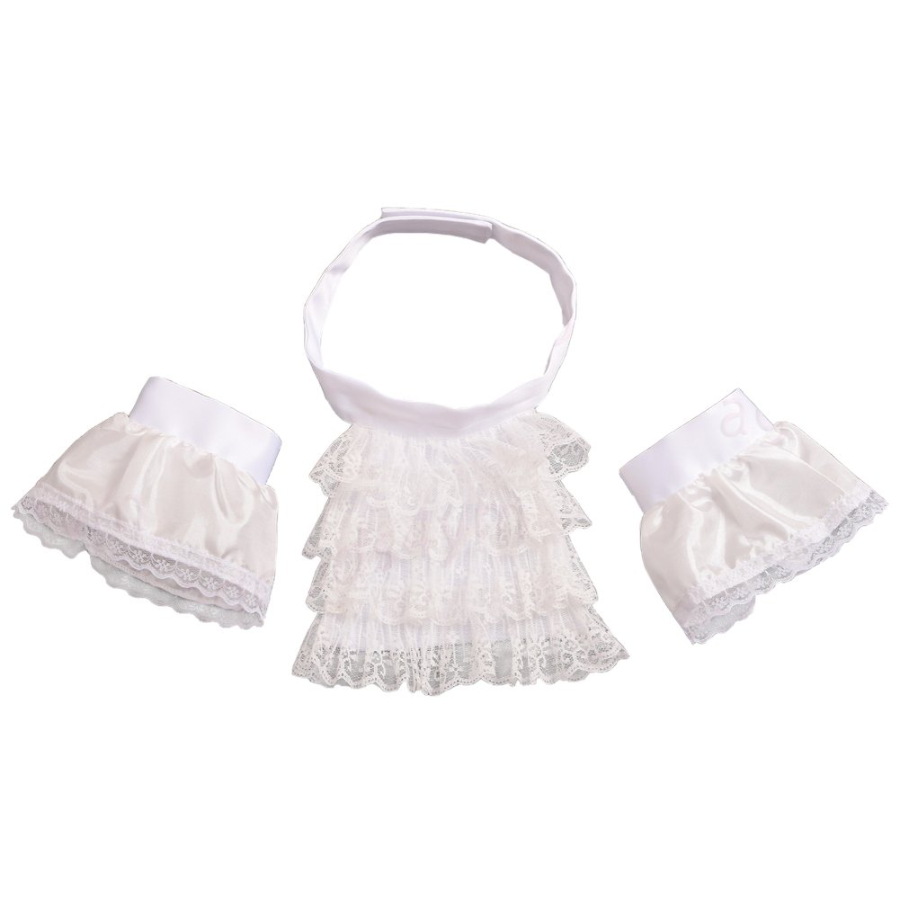 BLESSUME White Colonial Lace Jabot Cuffs Set Costume Accessory (Little White Jabot Cuffs Set)