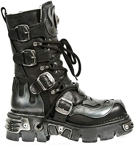 Amazon.com | New Rock Unisex M.727-S1 Black Leather Boots Skull
