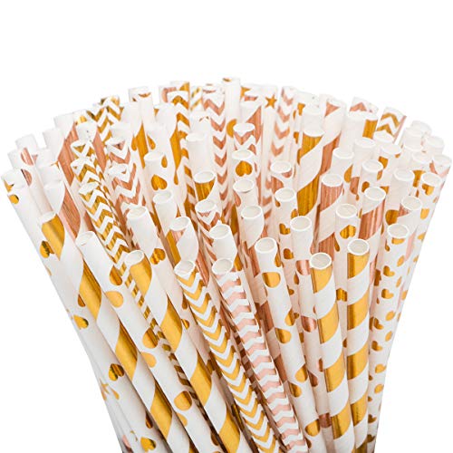 50pcs Premium Biodegradable Paper Straws for Juice, Cocktail, Smoothies, Party Supplies, Birthday, Wedding, Bridal/Baby Shower Decorations and Holiday Celebrations Striped Polka Dot Chevron (50)