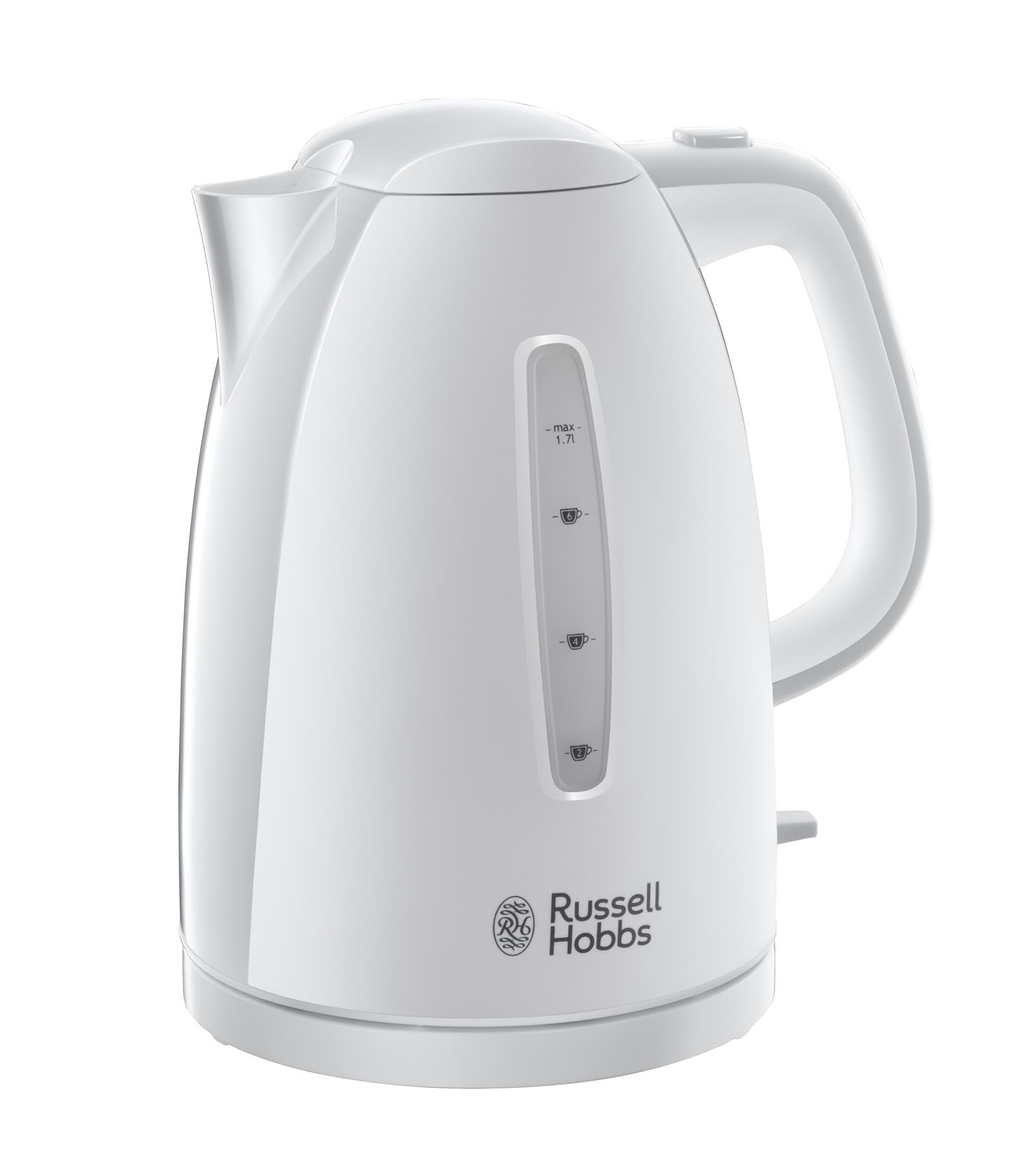 Russell Hobbs Textures Electric 1.7L Cordless Kettle (Fast Boil 3KW, White premium plastic, matt & high gloss finish, Removable washable anti-scale filter, Push to open lid, Perfect pour spout) 21270