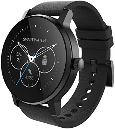Rubility Waterproof Bluetooth 4.0 Smart Watch Smartwatch Bracelet Heart Rate Monitor PU Leather Band Smart Watch for Android and IOS Smartphone Black