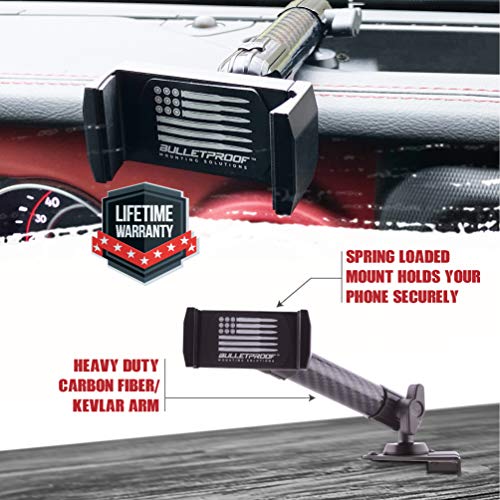 Dash Mount Cell Phone Holder for Jeep Wrangler JL and Gladiator JT (2018+) with Ball Mount for iPhone and Android Smartphone - Features Heavy Duty Carbon Fiber Kevlar Arm (Single Driver Universal) - Thumbnail 2