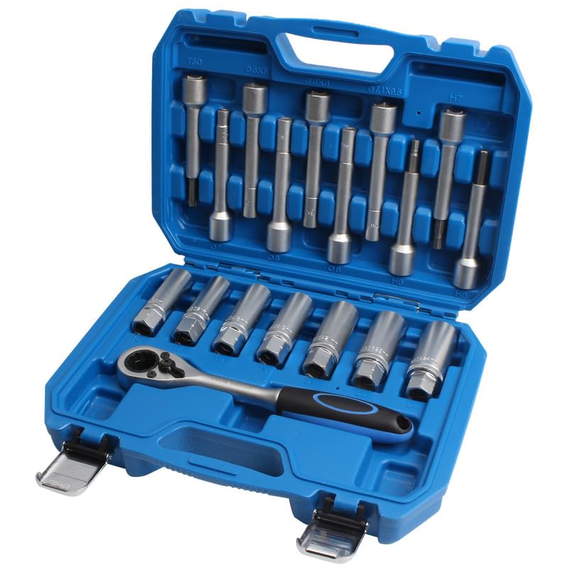 CCLIFE 18 Pieces Shock Absorber Socket Tool Set Includes Reversible Ratchet Bit Hexagon Sockets 1/2 Drive