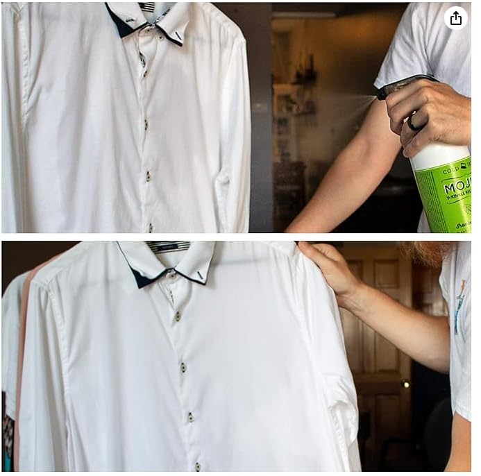 Cold Iron Wrinkle Release Spray for Clothes. 32 fl oz. Citrus Mint & Atlas Travel Size 3 fl oz Sea Breeze. Fast, Easy to Use Ironing Alternative. Spray, Smooth, Hang. Award Winning