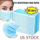 50 pcs Disposable Face Mask Safety Mask Dust for Medical Dental Salon & Personal Health, 3-Ply Ear Loop
