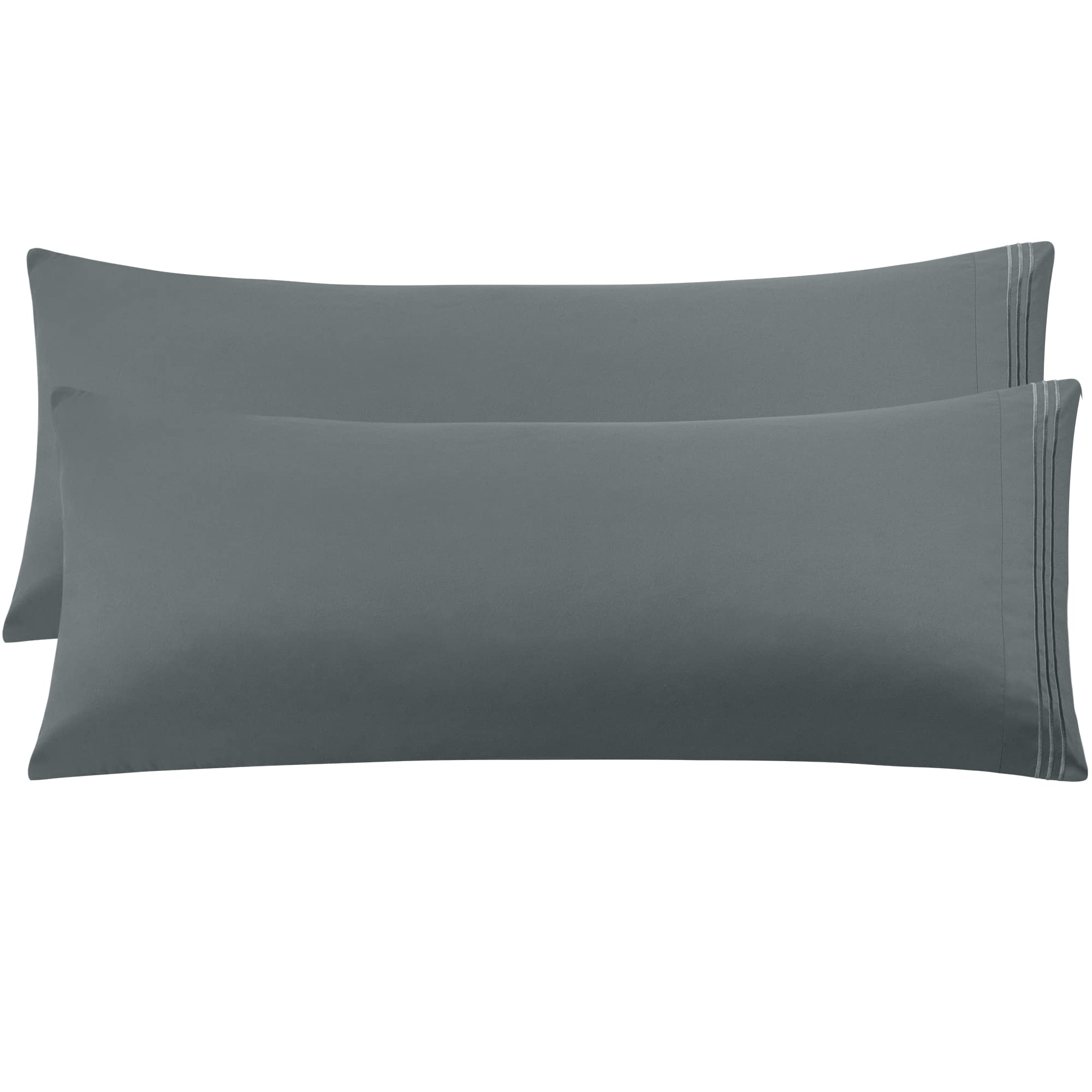 PiccoCasa Bolster Pillow Cases 2 Pack Embroidery Brushed Microfiber Body Pillow Covers Cases Envelop Closure Soft & Breathable for Adults Dark Grey 20"x54" (4ft 6in)
