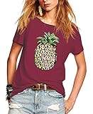 Romastory Women's Cute Print Short Sleeve T-shirts Juniors Casual Tops Tee Shirts (XL, Winre Red # 2)