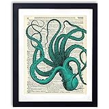 Blue Octopus Upcycled Vintage Dictionary Art Print 8x10