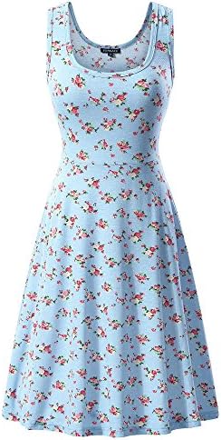 FENSACE Women's Sleeveless A line Waistline Midi Dress Casual Flared Tank Dress