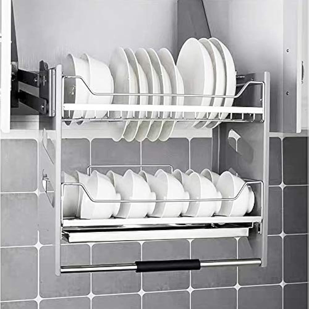 WHIFEA PullDown Dish Rack System, Kitchen Shelf 2 Tier Upper
