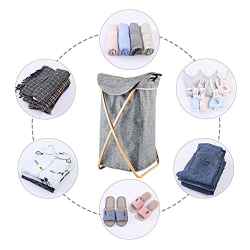 Hosroome Bamboo Laundry Hamper with Lid Laundry Baskets with Handles Waterproof Foldable Hamper Easily Transport Laundry,Grey - Thumbnail 2