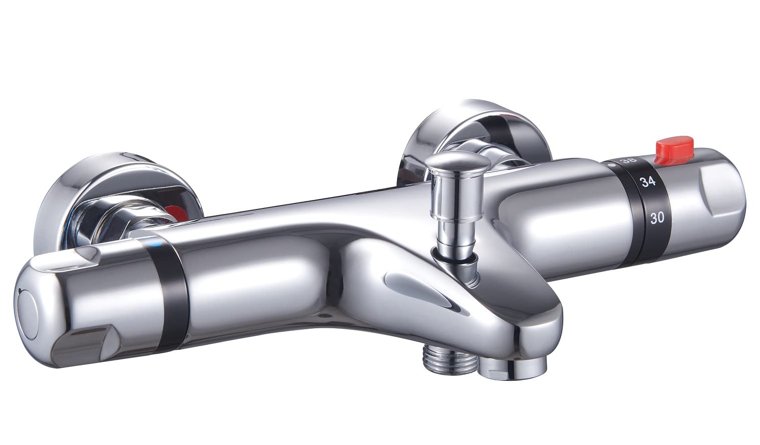 KINGBATH™ Round Thermostatic Exposed Bath Shower Mixer Tap Faucet with Shower Kit for Bathrooms Chromed Deck Mounted with G1/2" Bottom Outlet 38°C Safety Lock Anti Scald Solid Brass Modern Easy to Ins