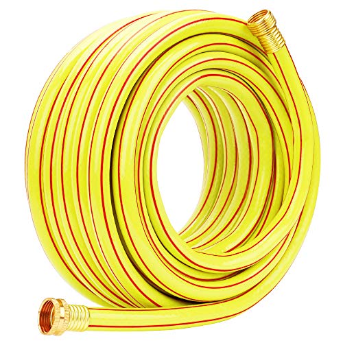 Homes Garden Hoses Heavy Duty 5/8 inch Garden Hose 75 ft Yellow Water Hose Commercial Light Brass Coupling Fittings for Household, Industrial 5 Years Warranty #G-5206