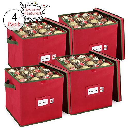 StorageMaid Christmas Ornament Storage Box - 4 Pack Ornament Box Organizer Fits Up to 64 Balls - Christmas Decoration Storage Containers with Exclusive Velcro Cover & Finger Slot - Thumbnail 4