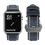 For Apple Watch Band, top4cus Genuine Leather iwatch Strap Replacement Band with Stainless Metal Clasp for Apple Watch Series 3 Series 2 Series 1 Sport and Edition （Unique Blue, 38mm）