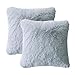 LIFEREVO 2 Pack Grey Shaggy Plush Faux Fur Throw Pillow Covers,Zippered Fuzzy Decorative Pillow Case,Luxury Square Velvety Soft Cushion Case for Sofa Bedroom Car(Gray,18