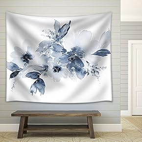 Flowers Watercolor Illustration. Manual Composition - Fabric Wall Tapestry Home Decor - 51x60 inches