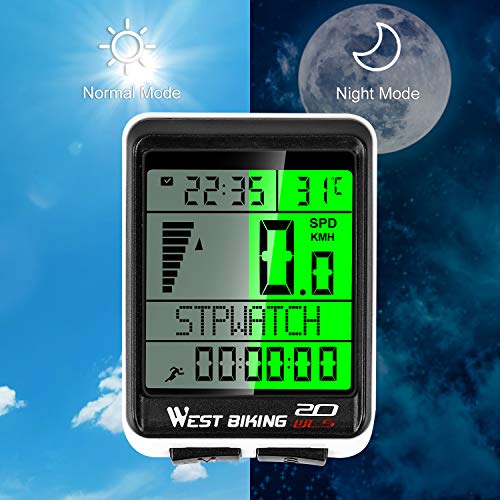 WESTGIRL Bicycle Computer, 5 Languages Bike Speedometer Odometer Wireless Waterproof, Multifunctional Cycle Computer LCD Backlight, Cycling Accessories