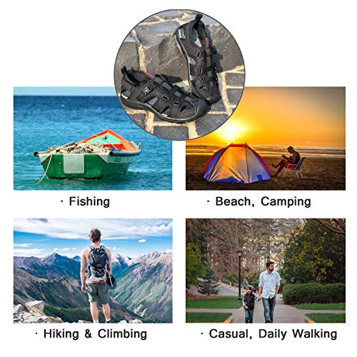 AMIDEWA Mens Outdoor Sandals Closed Toe Adjustable Hiking Sport Beach Water Shoes for Athletic Fisherman Beach Walking - Black - 11