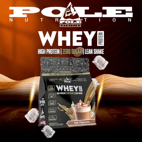 Pole Nutrition Whey Protein | Lean Muscle Shake | High Protein, Zero Sugar | (4535g) | Suppor Recovery & Muscle Growth (10 Lbs, CAFE FRAPPUCCINO)