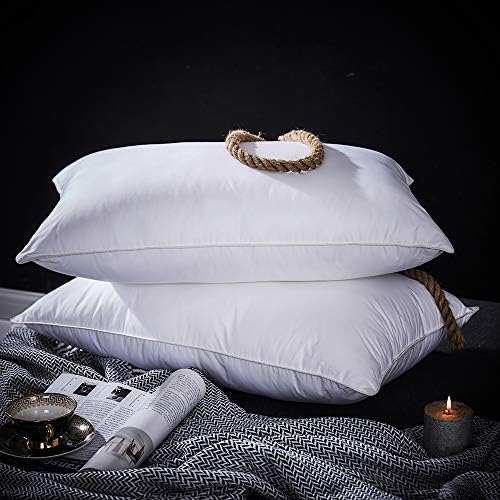 L LOVSOUL Feather Pillow,Goose Feather Pillow Queen Size(2 Pillows,Medium Soft) Pillows for Sleeping-100% Egyptian Cotton Cover,1000 Thread Count,20x28Inches