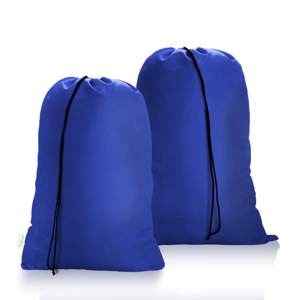 OTraki Large Travel Laundry Bags, 2Pcs 60x80cm Drawstring Bag Foldable Dirty Laundry Travel Bag Tear Resistant Storage Bags for Hamper Basket Home College Dorm Camp (Blue)