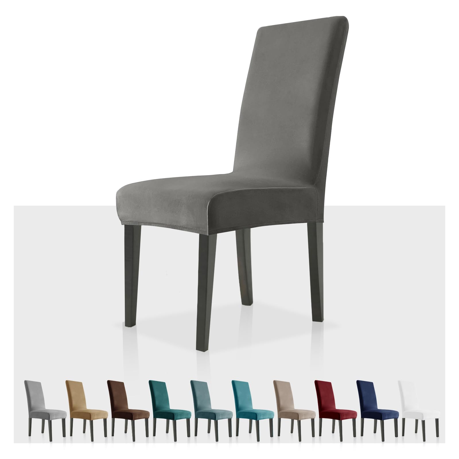 MAXIJIN Stretch Velvet Chair Covers for Dining Chairs Set of 2 Removable Velour Dining Chair Covers Plush Chair Slip Covers for Dining Room,Hotel,Kitchen,Ceremony (Grey, 2)