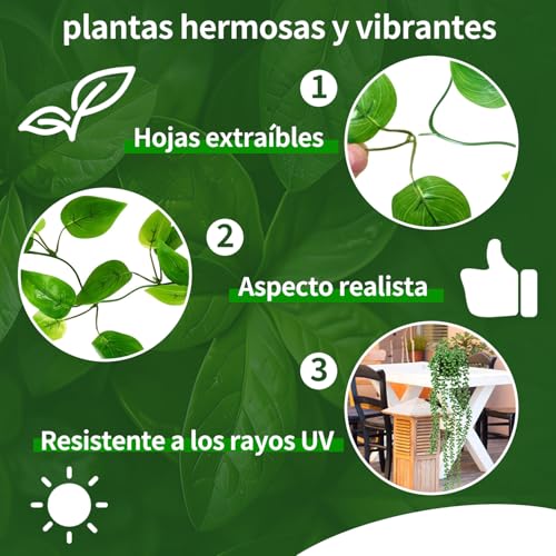 4 Piezas Plantas Colgantes Artificiales,Planta de Vid Adornos,Enredaderas Artificiales con Macetas,Hojas Falsas Decorativas,Decoración de Interior y Exterior,Para bodas,terrazas, casas,dormitorios
