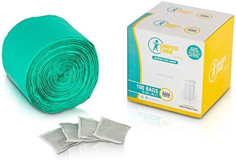 Ubbi Diaper Pail Bags – 100 Pack 4 Count that Fits Ubbi Baby Diaper Pails – Biodegradable Plastic Garbage Refill Liners for Use with Most Home Trash Disposal Bins – BONUS Bamboo Odor Smell Deodorizers