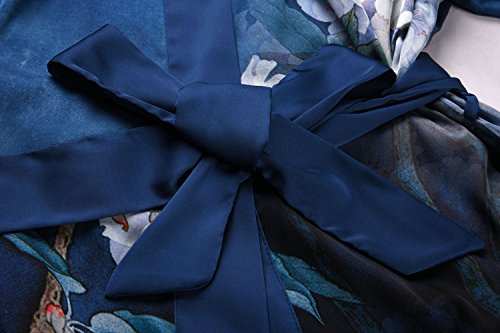 Old-to-new Women's Long Lightweight Elegant Kimono Robe Silk Bathrobe Dressing Gown with Fur- Watercolor Floral - Thumbnail 3