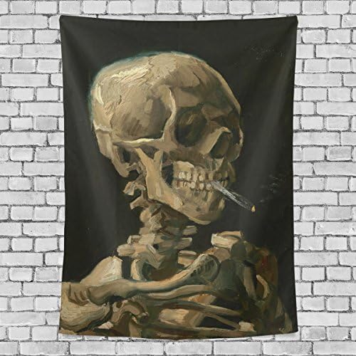 WDYSECRET Skeleton With A Smoking Canvas Custom Color Home Decoration Wall Carpet Vertical Version Tapestry