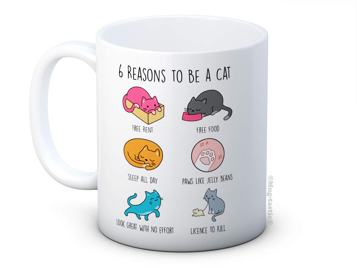 6 Reasons to Be a Cat - Funny Mug for Cat Lovers Ceramic Coffee Mug