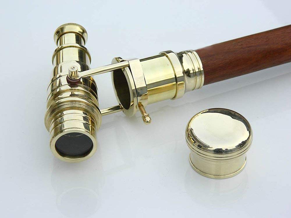 Wood Cane Telescope Walking Stick Hidden Spy Brass Handle