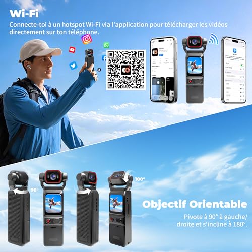 NinjaCam 4K Camera Vlog, Portable POV Camera, Body Cam, Body Cam for Sport, WiFi Mini Sport Camera with Stabilization, Body Cameras for Travel, TF Card 64GB