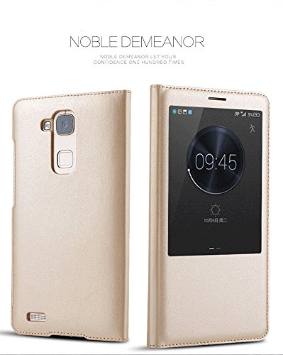 Yooky Hua Wei Mate 7 Case, Premium PU Phone Cover ，Business Style Luxury Genuine Leather View Window Flip Wallet Case Protective Shell For HuaWei Mate 7 (Golden)